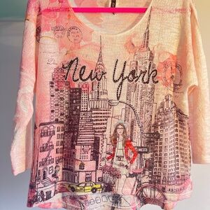 Casual New York Graphic Knit Top - Pink